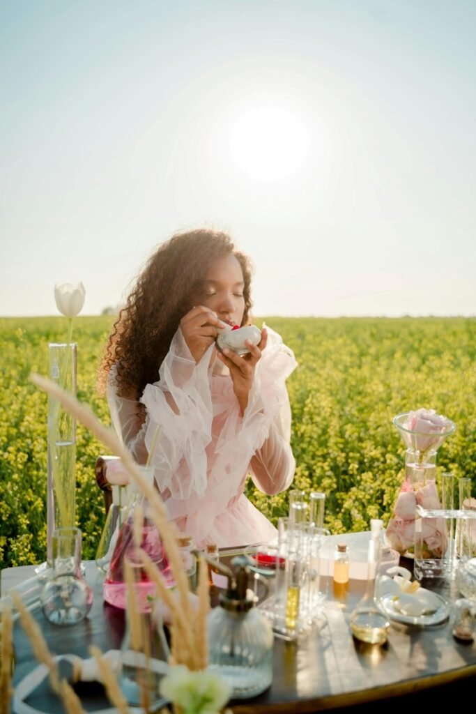 Woman immersed in a perfumery experience, illustrating childfree luxury travel spending on deep, sensory travel experiences rather than longer all-inclusive vacations